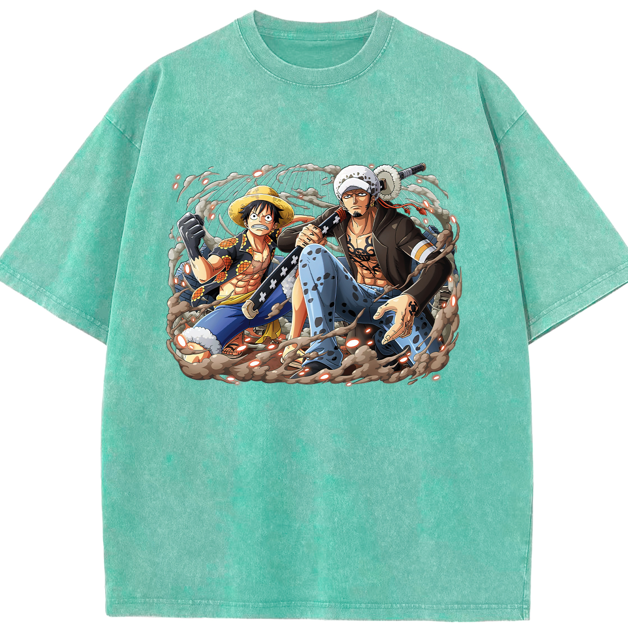 ワンピース モンキー・D・ルフィ ONE PIECE Monkey D. Luffy 綿100% ヴィンテージ風 半袖Tシャツ（フロントプリント）